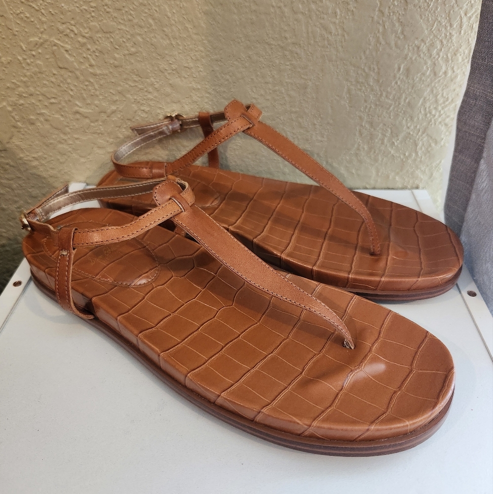 Sam Edelman Naomi Women's Thong Sandals Size 10 Brown Leather Croc Print Flats